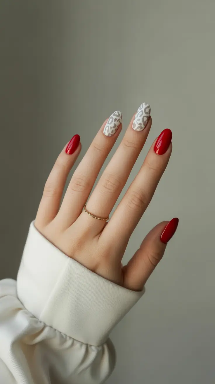 Simple winter nails 2025-2026 red and white