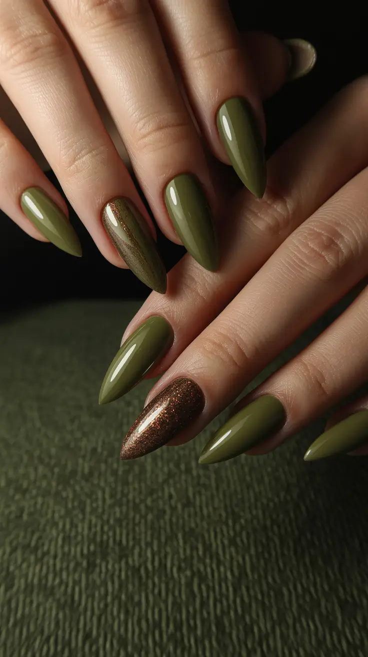 Winter Nail Colors 2025 Olive Chrome Glow