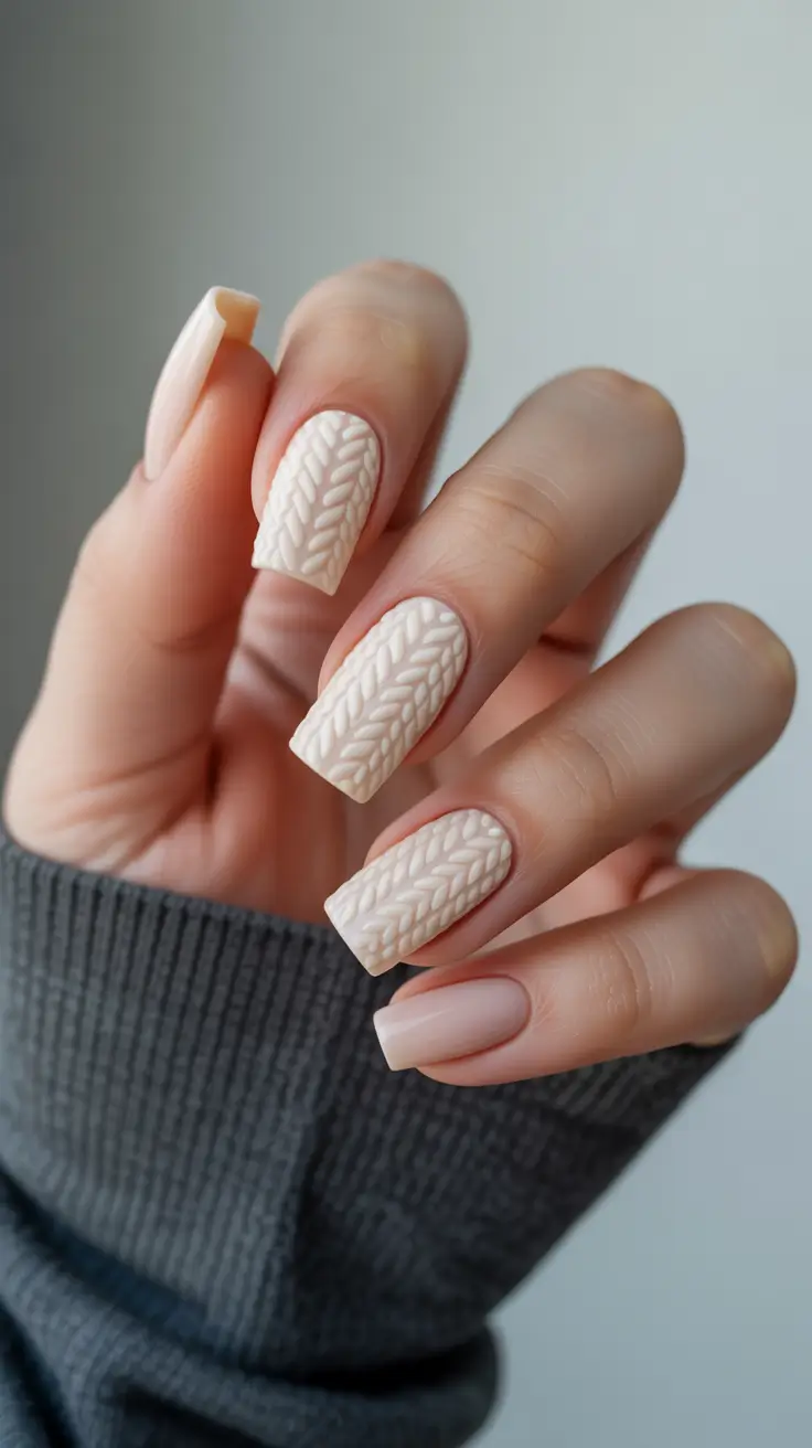 Winter Nail Colors 2025 Cozy Cream Knit