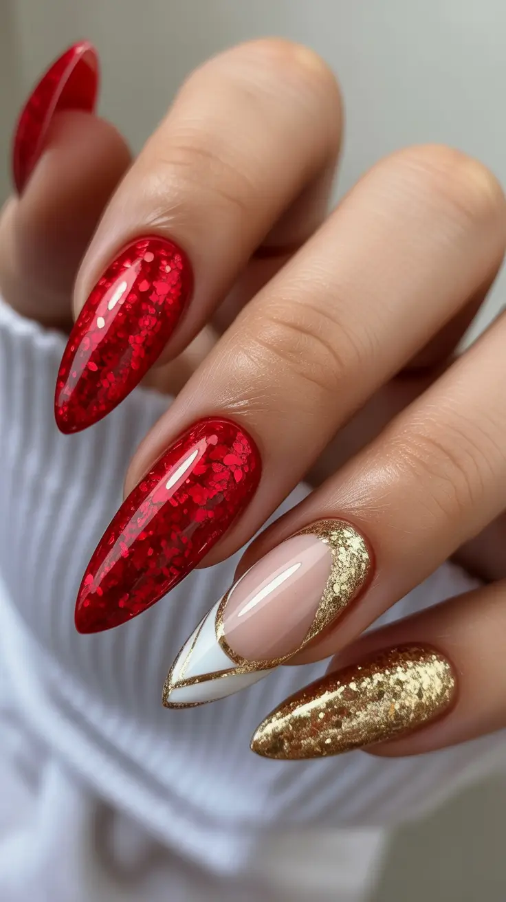 Trendy Winter Nail Colors 2025-2026 Crimson Sparkle & Gold Luxe