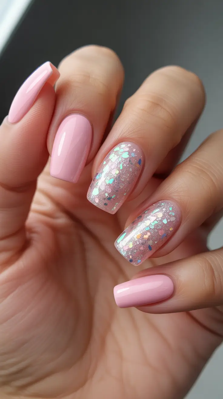 Winter Nail Colors 2025 Soft Pink Sparkle