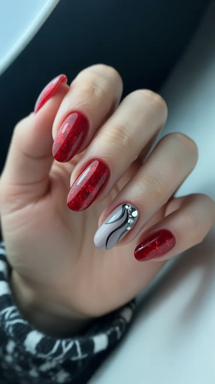 Trendy Winter Nail Colors 2025-2026 Red Glaze with Silver Accents