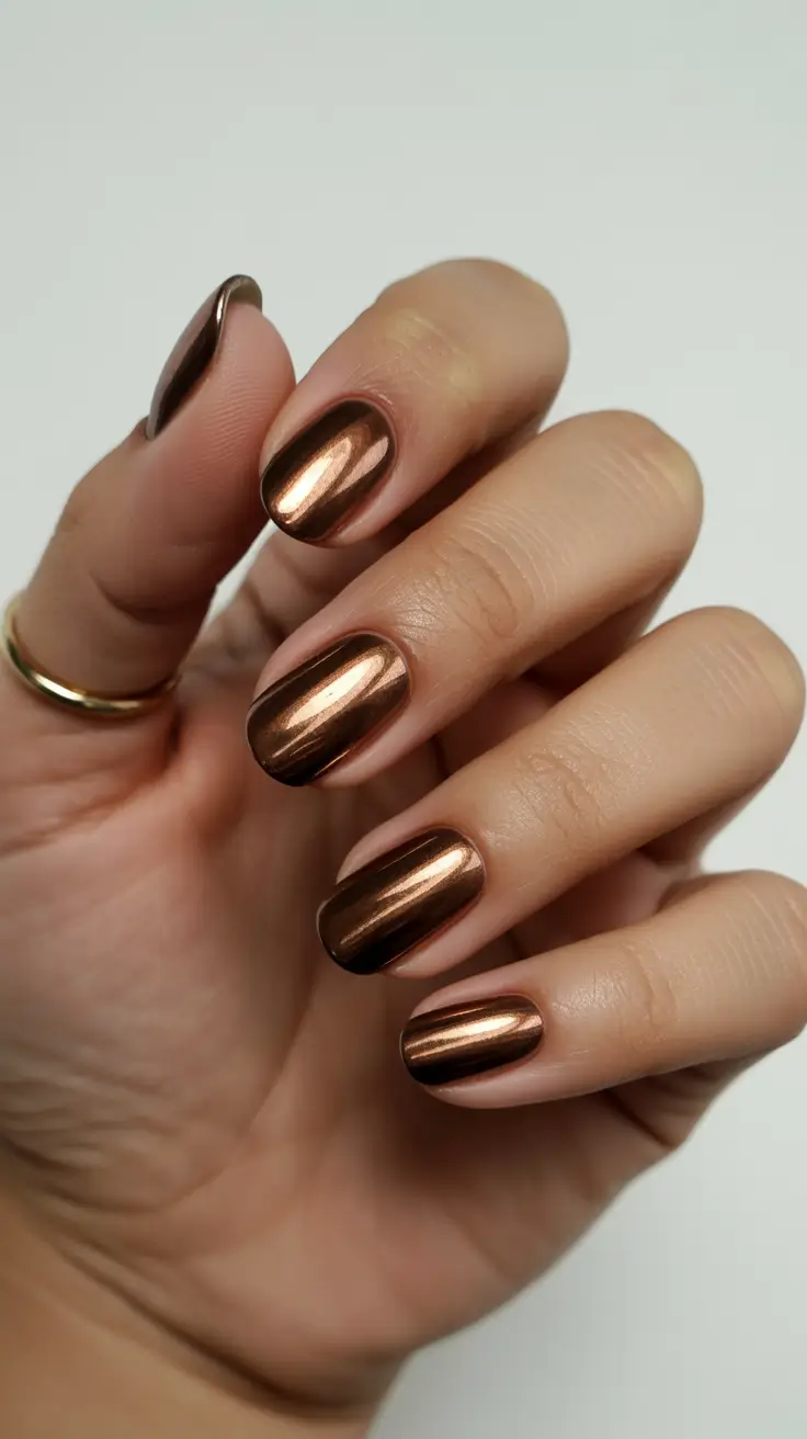Winter Nail Colors 2025 Copper Mirror Glow