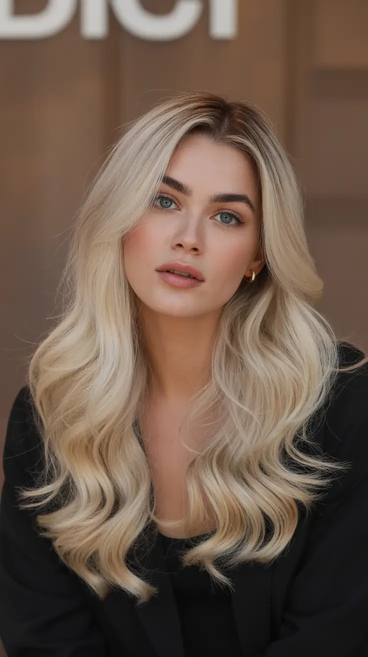 winter haircuts and colors 2025-2026 Soft Vanilla Blonde with Glossy Layers