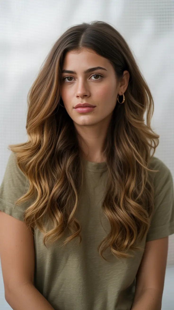 winter haircuts and colors 2025-2026 Chestnut Waves with Subtle Ombre