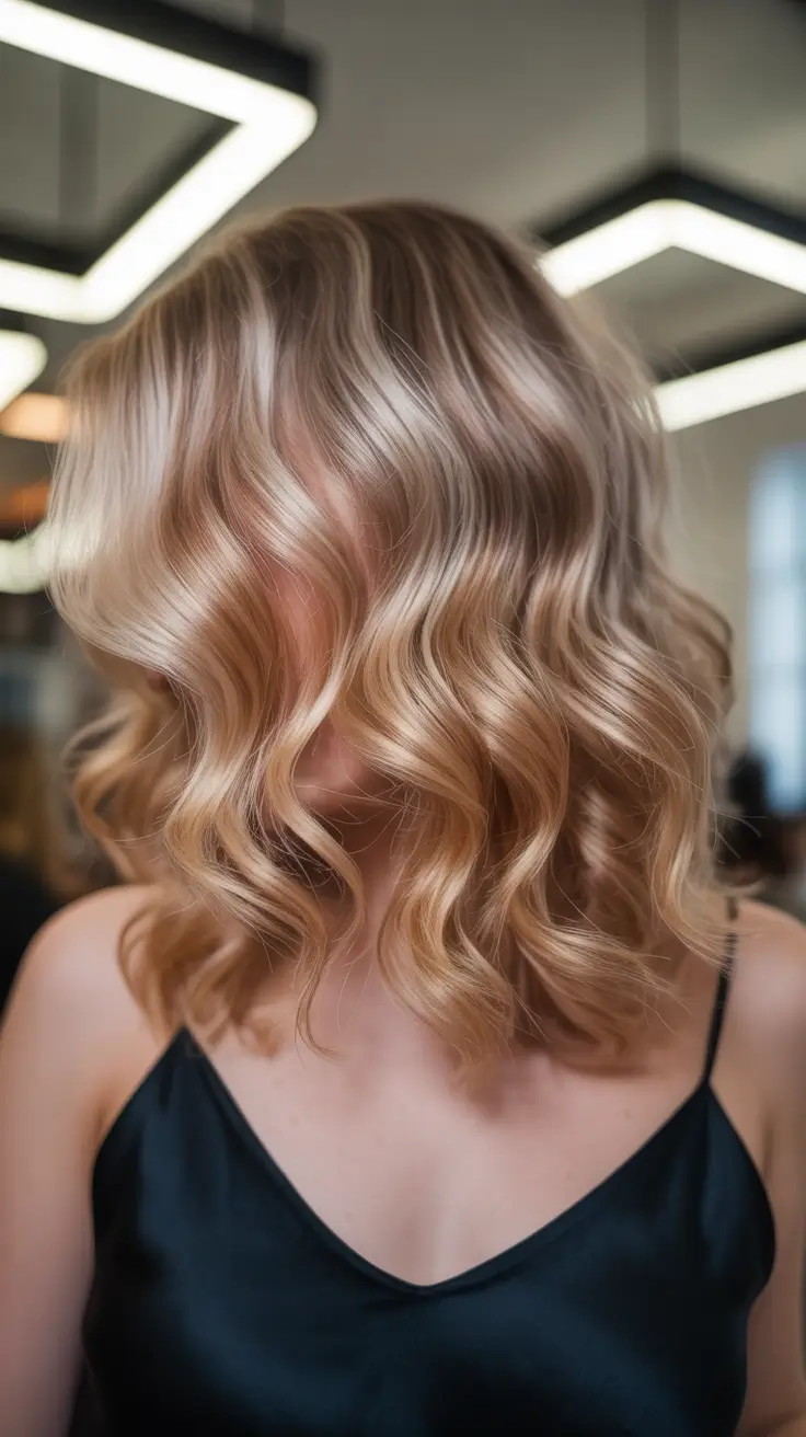 winter haircuts and colors 2025-2026 Champagne Blonde Waves