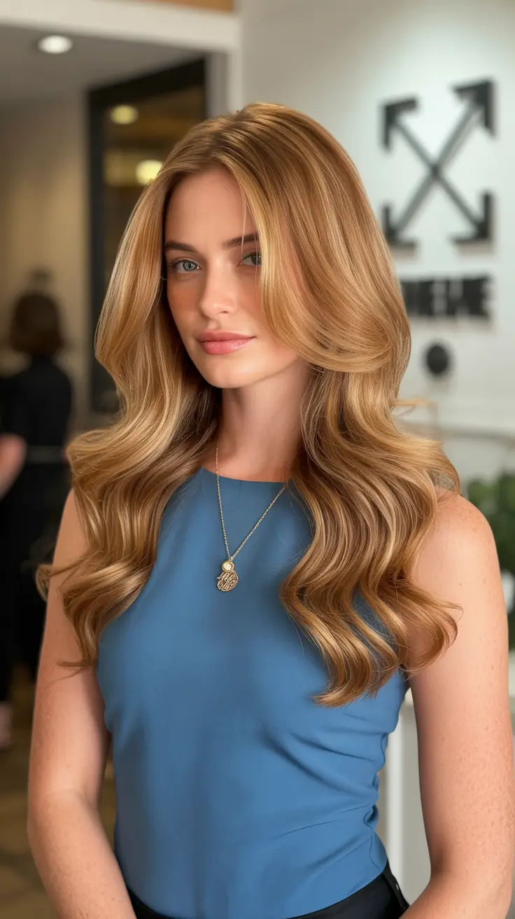 winter haircuts and colors 2025-2026 Golden Butter Blonde with Classic Waves