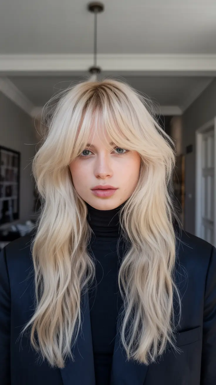 winter haircuts and colors 2025-2026 Scandinavian Blonde with Curtain Bangs