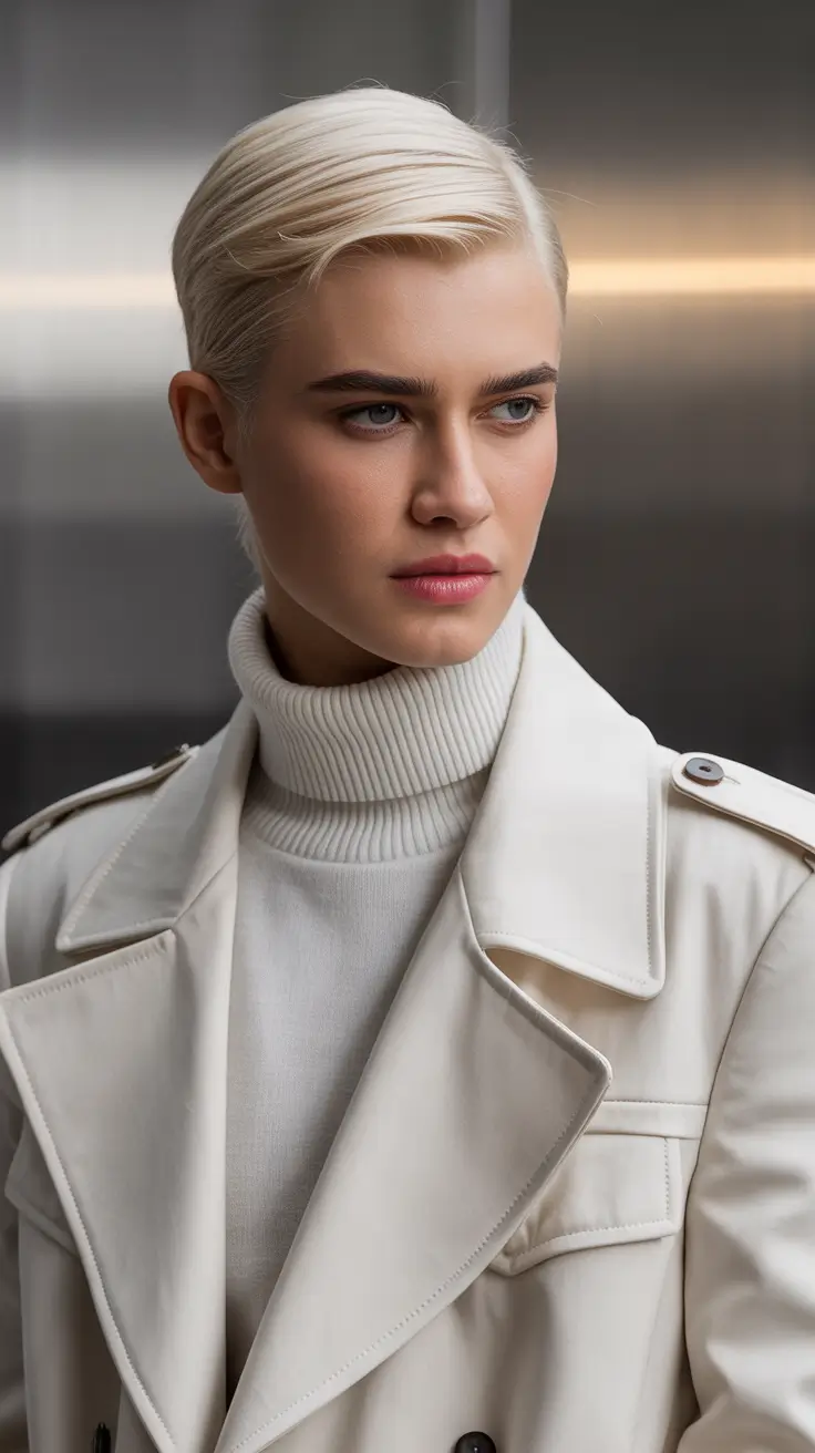 winter haircuts and colors 2025-2026 Sleek Platinum Crop