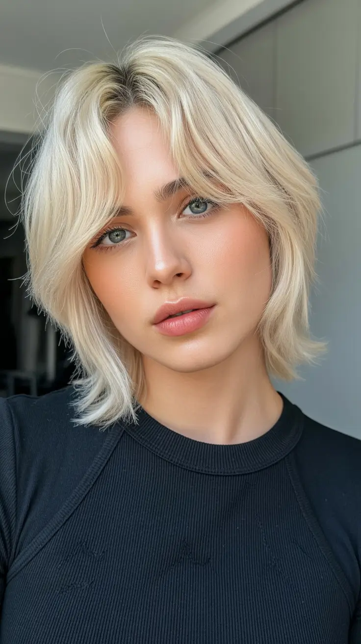 winter haircuts and colors 2025-2026 Layered Shag Bob with Airy Bangs