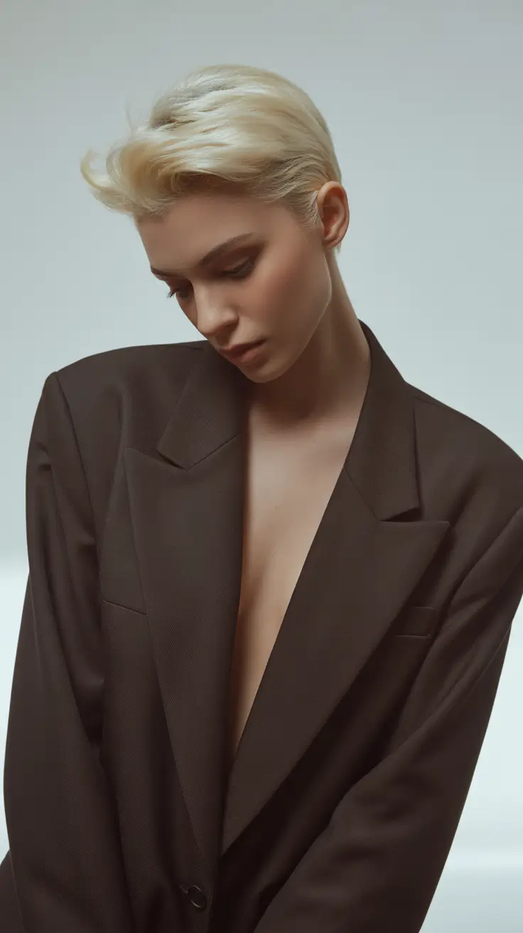winter haircuts and colors 2025-2026 Modern Platinum Pixie Sweep