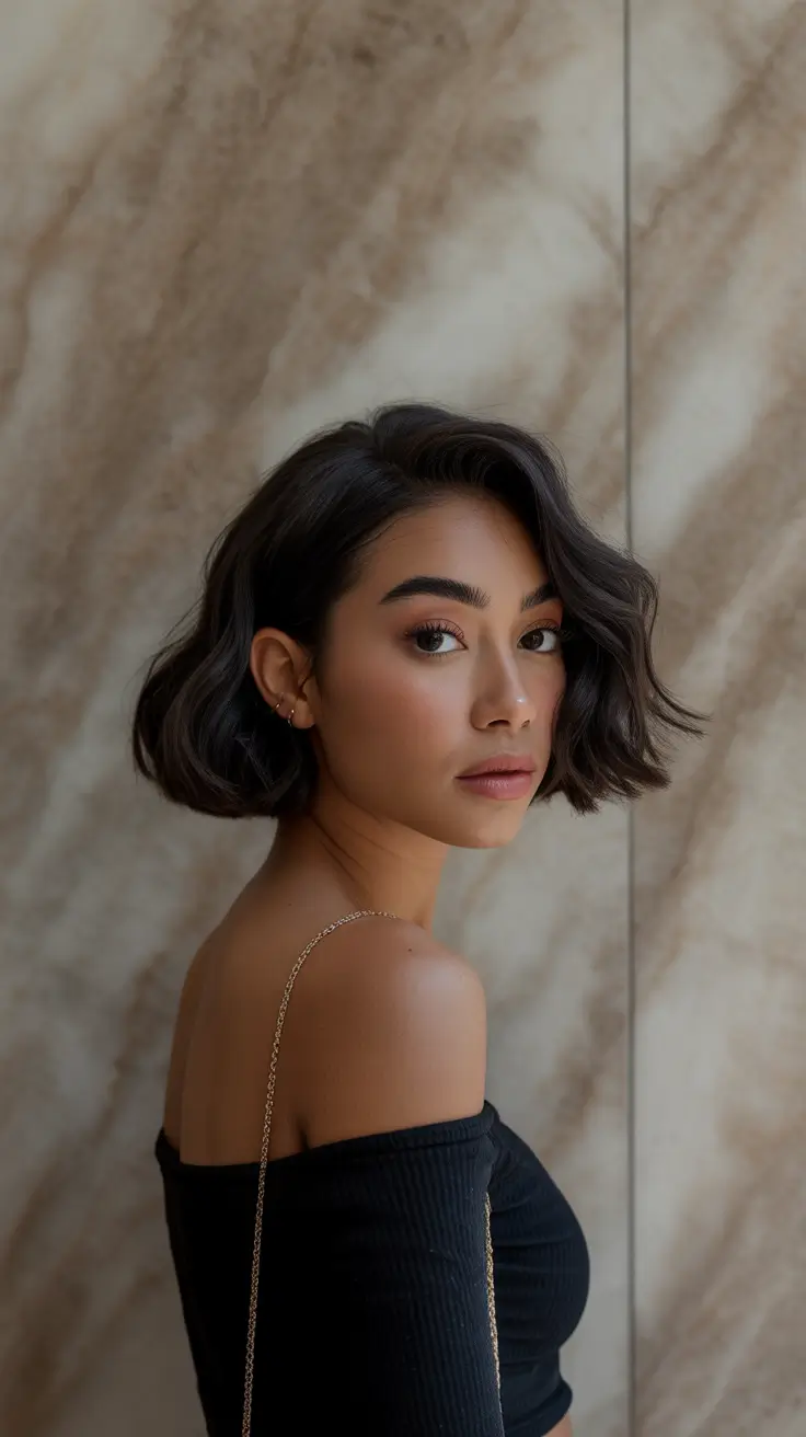 winter haircuts and colors 2025-2026 Dark Chocolate Wavy Bob