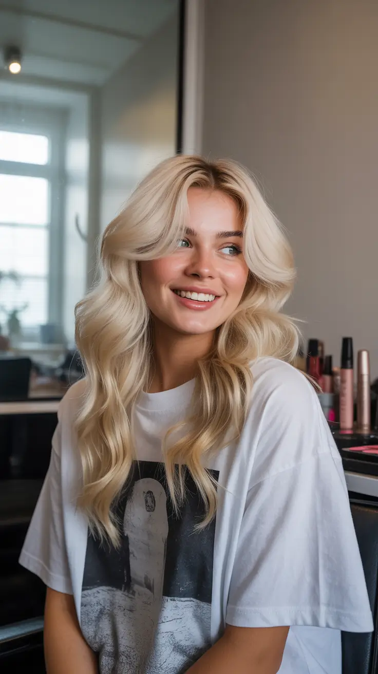 winter haircuts for round faces 2025-2026 Soft Vanilla Layers with Curtain Bangs