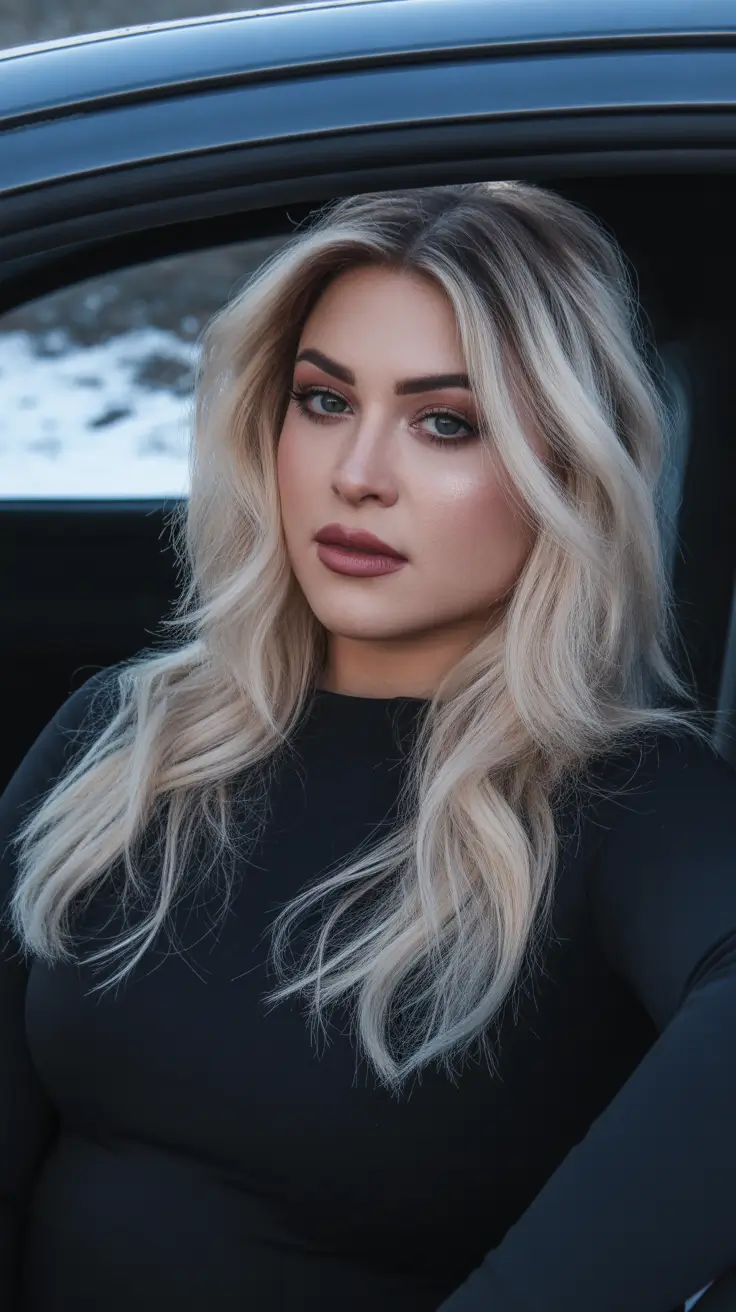winter haircuts for round faces 2025-2026 Textured Ice Blonde Waves