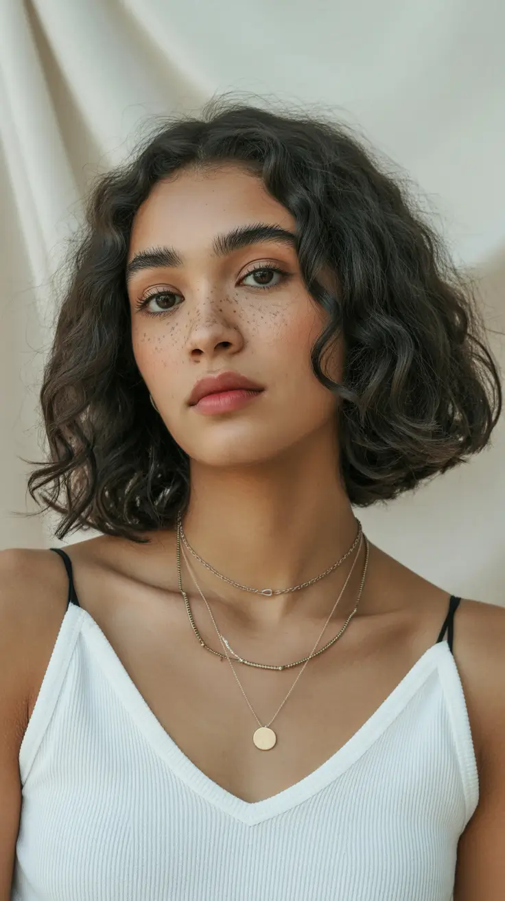 winter haircuts for round faces 2025-2026 Textured Short Curly Bob