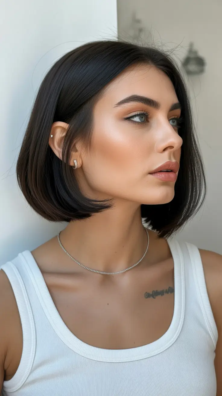 winter haircuts for round faces 2025-2026 Glossy Sleek Lob