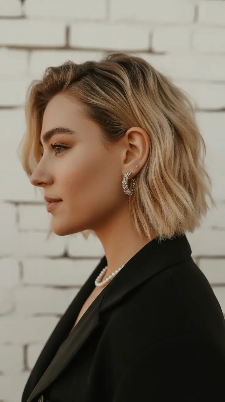 winter haircuts for round faces 2025-2026 Modern Wavy Blonde Bob