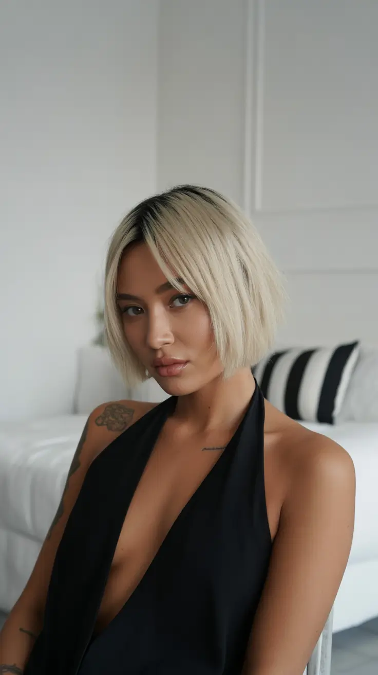 winter haircuts for round faces 2025-2026 Cool Blonde Bob with a Clean Edge