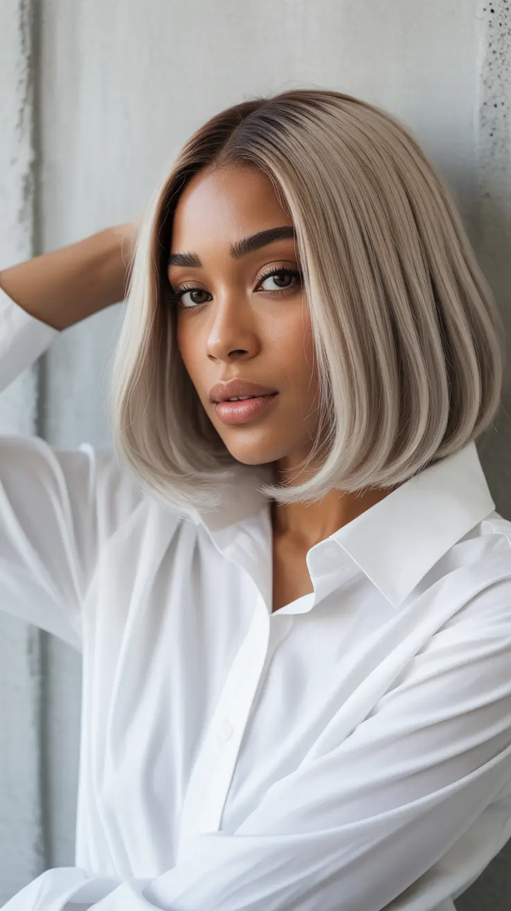 winter haircuts for round faces 2025-2026 Classic Straight Bob with Sleek Finish