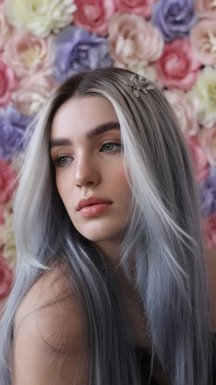 winter haircuts for round faces 2025-2026 Frosted Blue-Gray Shine