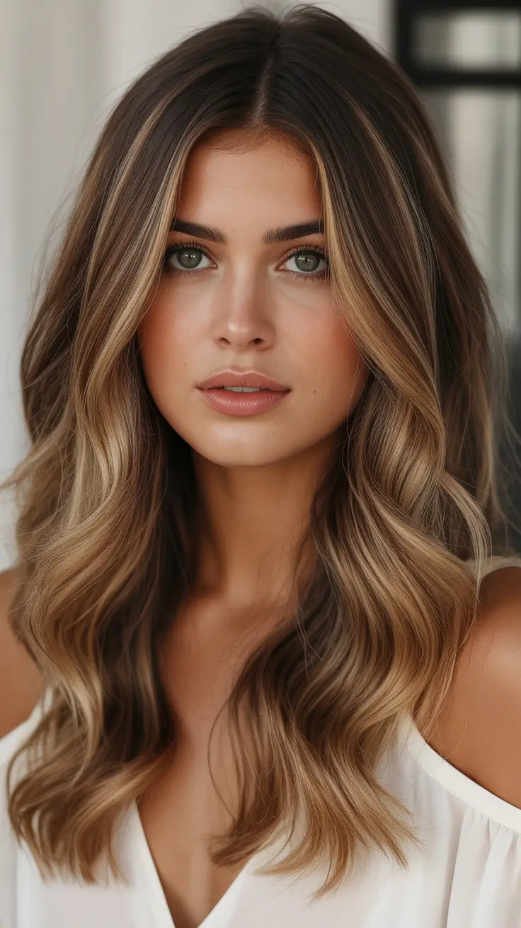 winter haircuts for round faces 2025-2026 Soft Brunette Contour Waves