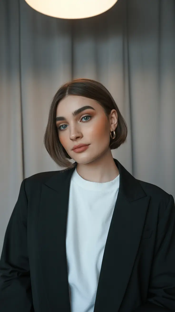 winter haircuts for round faces 2025-2026 Polished Micro Bob