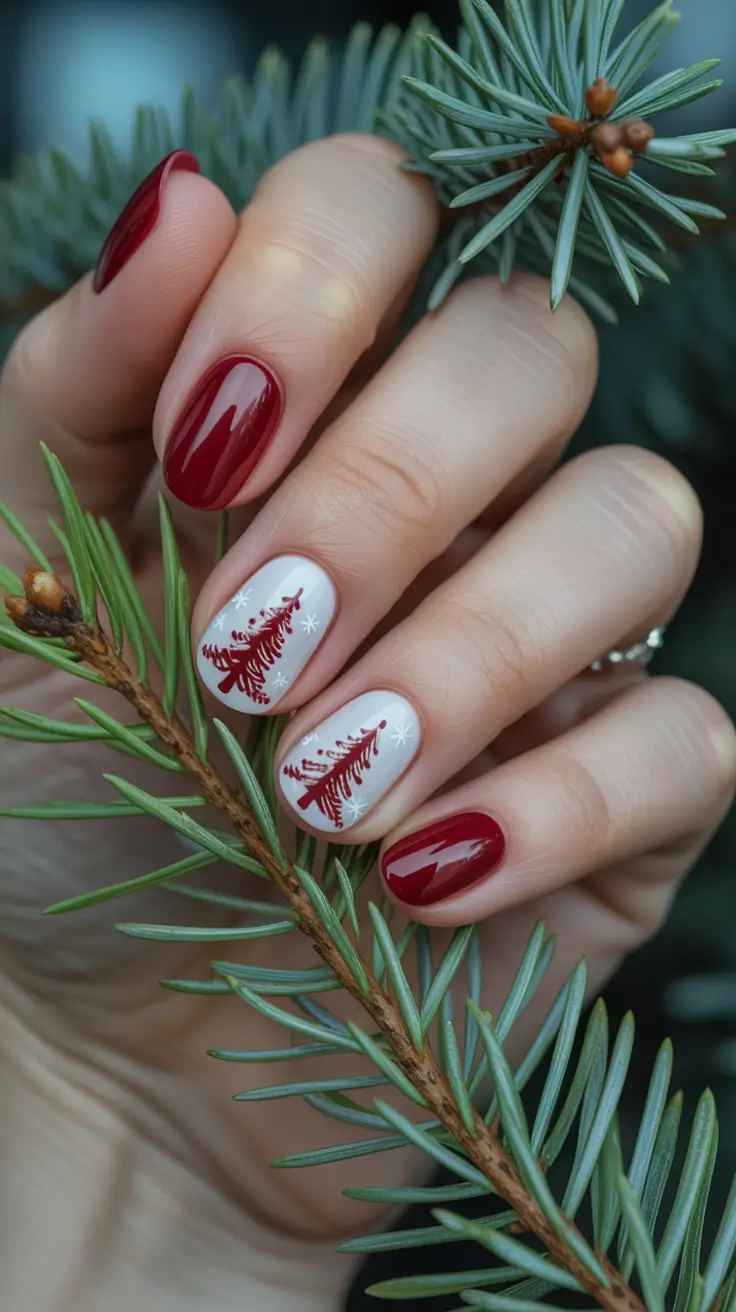 Winter 2025-2026 Short Gel Nails Red Christmas Design