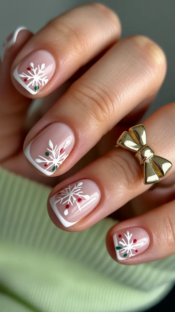Winter Snowflakes Short Gel Nails