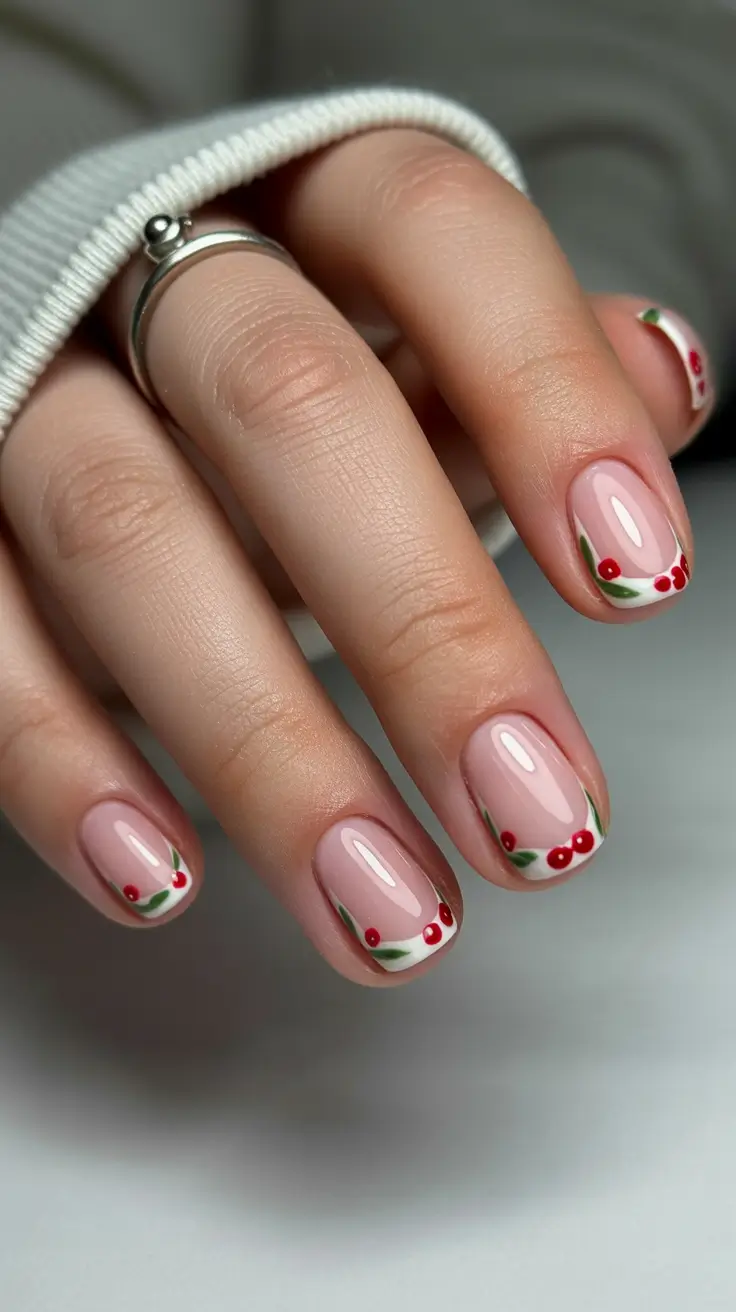 Sweet Cherry Tips Short Gel Nails