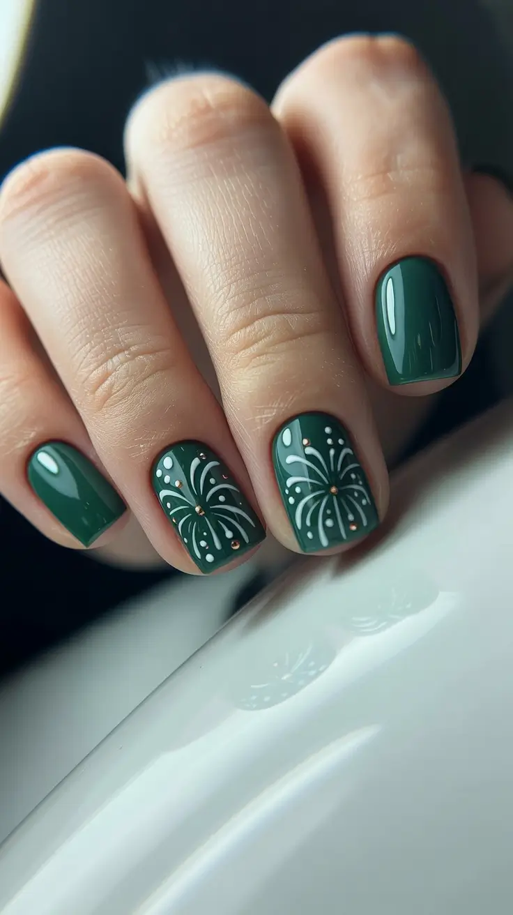Green Sparkle Fireworks Short Gel Nails