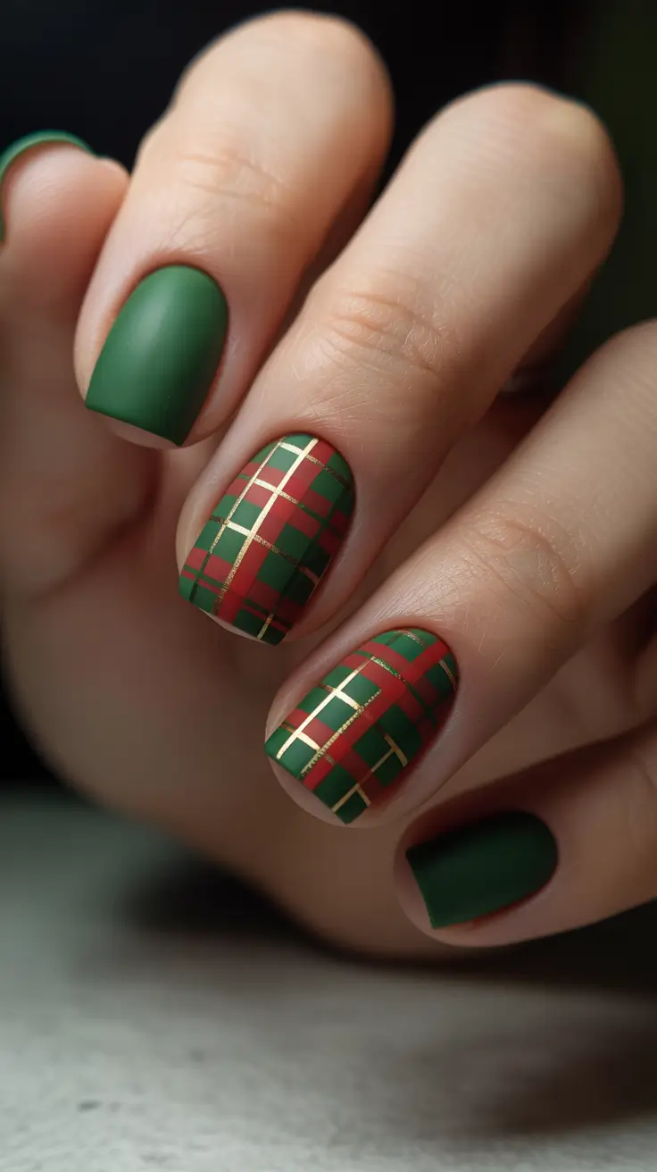 Holiday Plaid Short Gel Nails