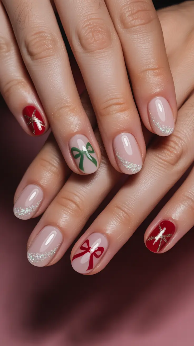 Winter 2025-2026 Short Gel Nails French Snowflakes