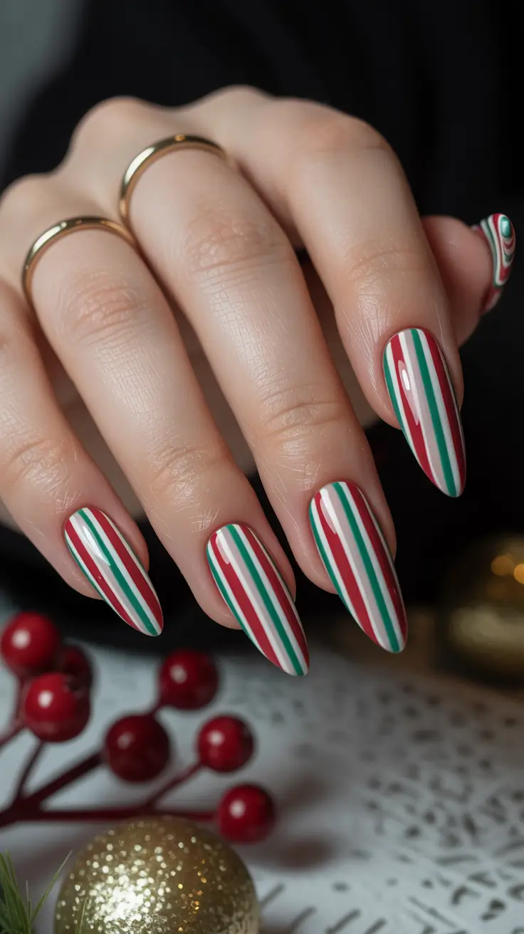 winter acrylic nails design and color ideas 2025-2026 Peppermint Chic