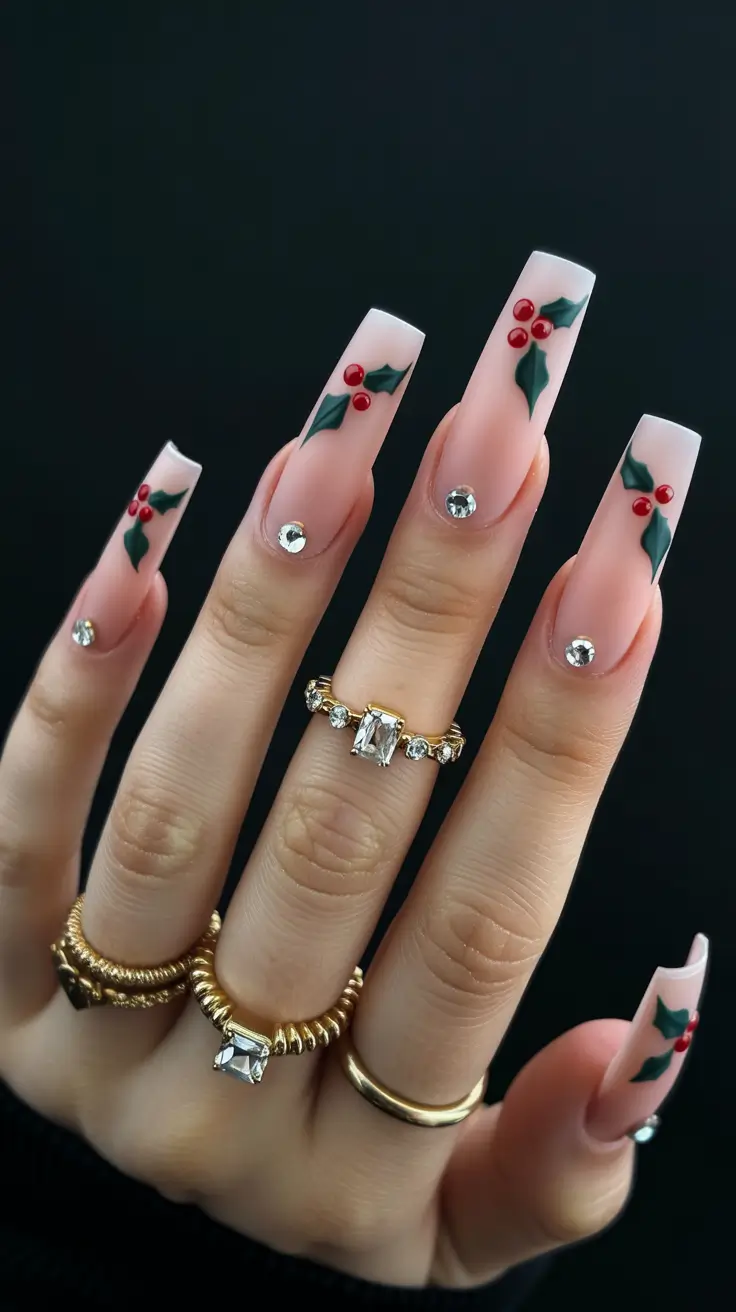 winter acrylic nails design and color ideas 2025-2026 Crystal Holly Elegance