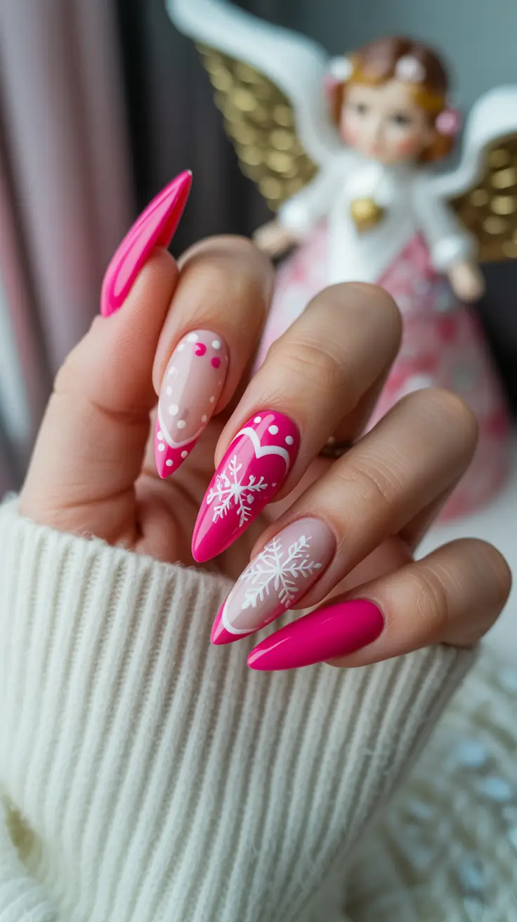 winter acrylic nails design and color ideas 2025-2026 Frosted Pink Fantasy