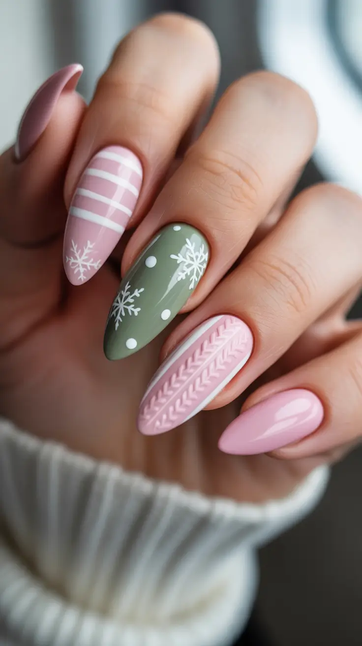 winter acrylic nails design and color ideas 2025-2026 Cozy Knit Pastels