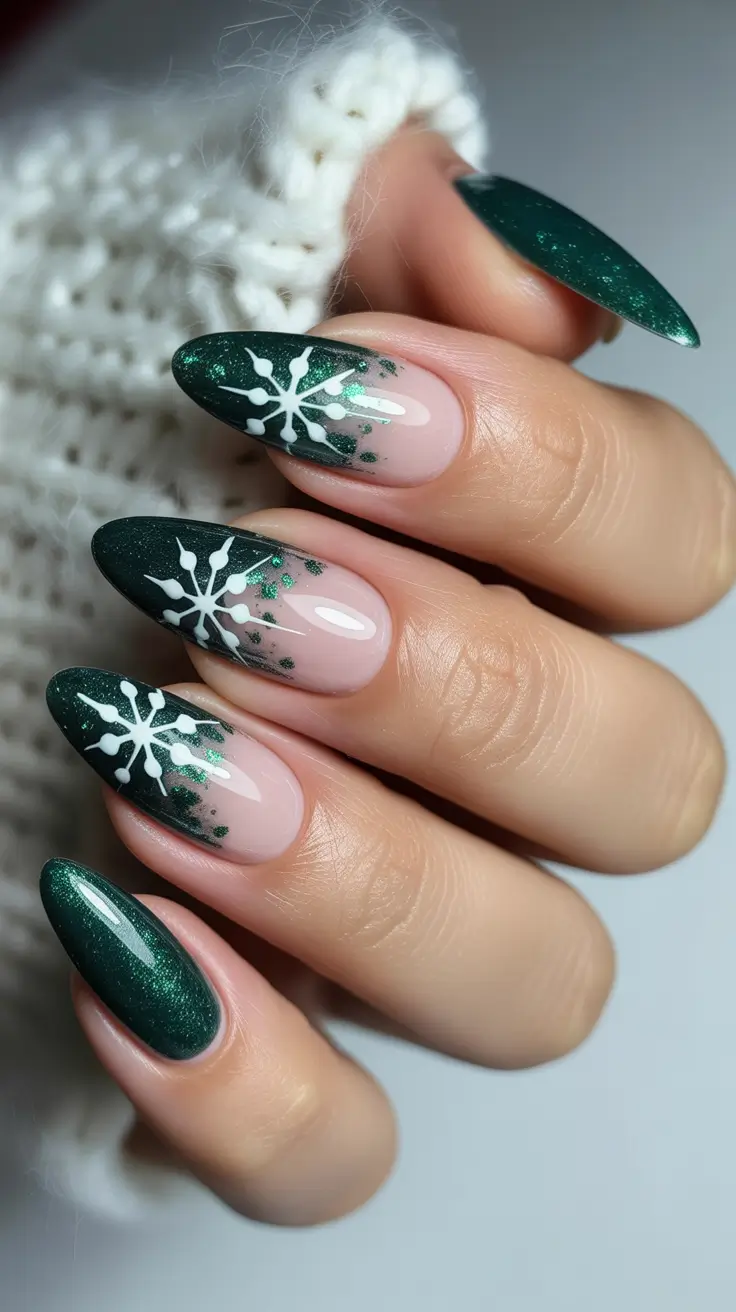 winter acrylic nails design and color ideas 2025-2026 Snowy Forest Tips