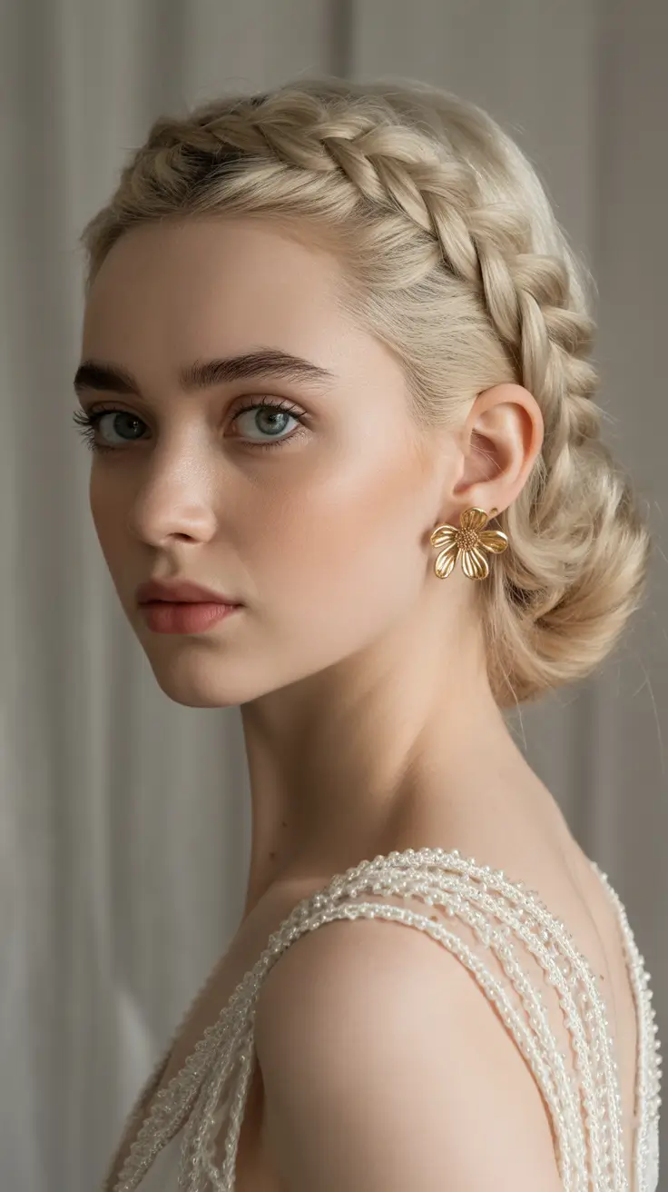 winter formal hairstyles 2025-2026 Golden Crown Braid