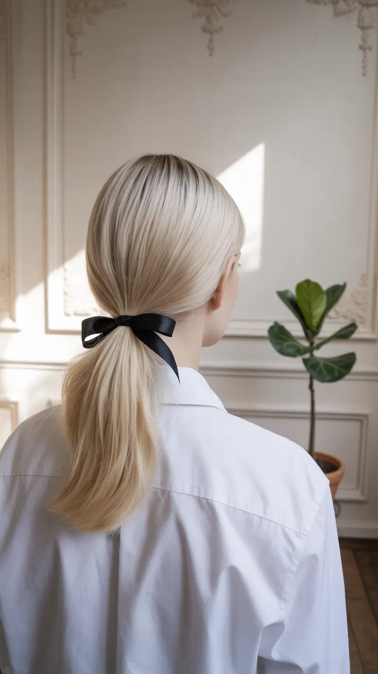 winter formal hairstyles 2025-2026 Low Ponytail with Ribbon Detail