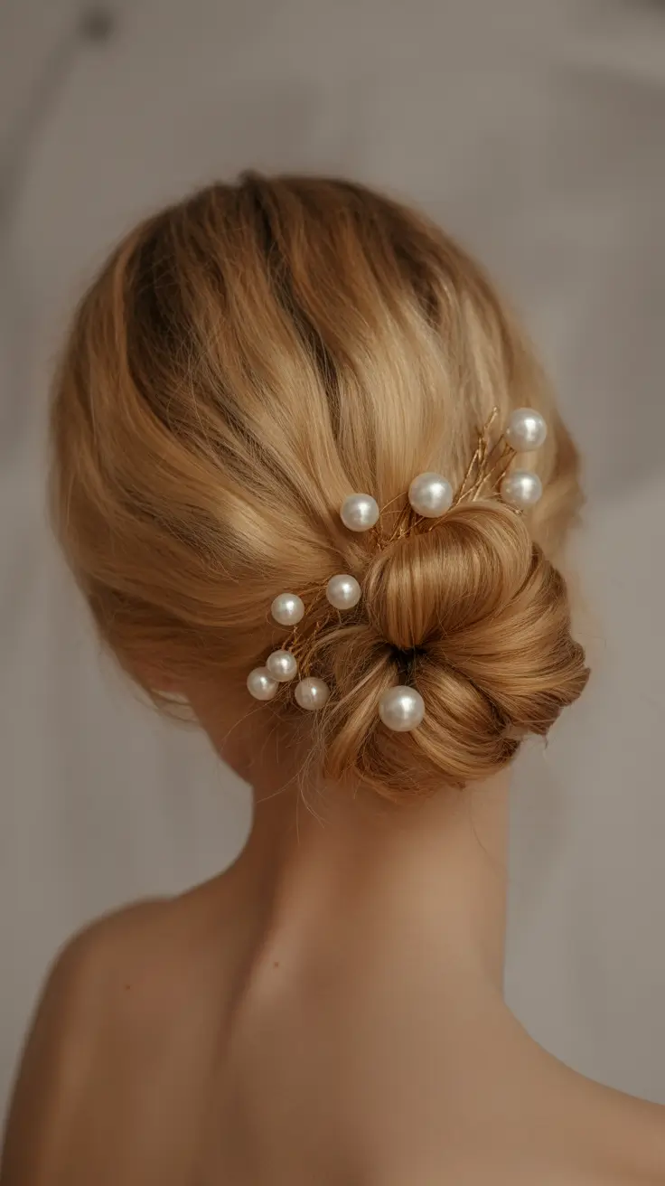 winter formal hairstyles 2025-2026 Pearl-Encrusted Twisted Chignon