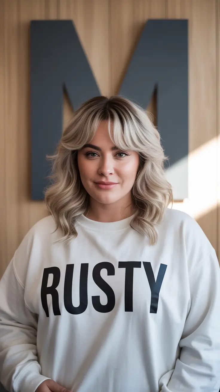 Winter Haircuts for Plus Size Women 2025-2026 Shaggy Shoulder-Length with Curtain Bangs