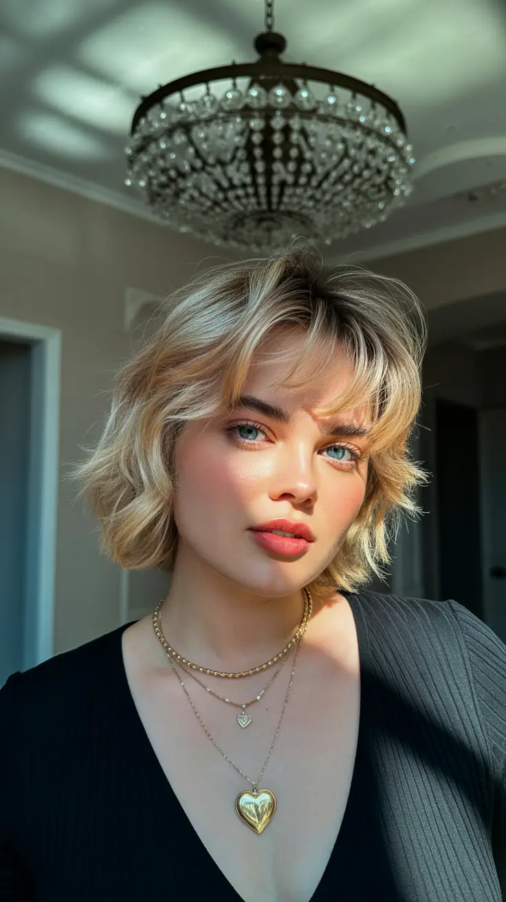 Winter Haircuts for Plus Size Women 2025-2026 Shaggy Blonde Bob with Texture