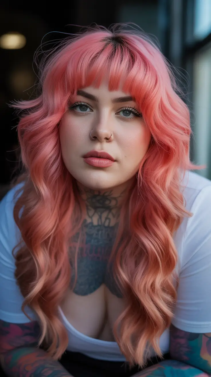 Winter Haircuts for Plus Size Women 2025-2026 Soft Waves in Pastel Glow