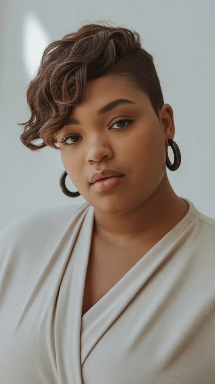 Winter Haircuts for Plus Size Women 2025-2026 Edgy Curly Undercut Pixie