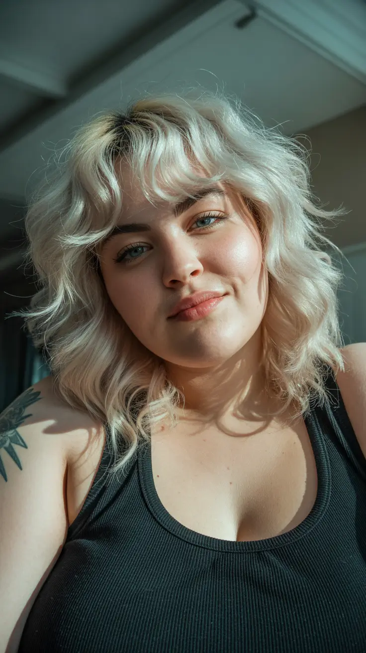 Winter Haircuts for Plus Size Women 2025-2026 Casual Wavy Shag with Bangs