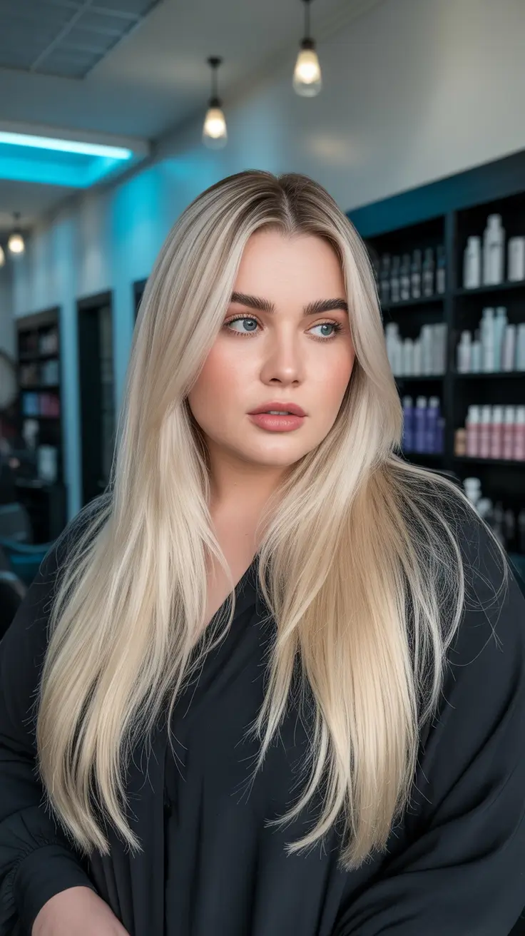 Winter Haircuts for Plus Size Women 2025-2026 Ultra-Sleek Long Blonde