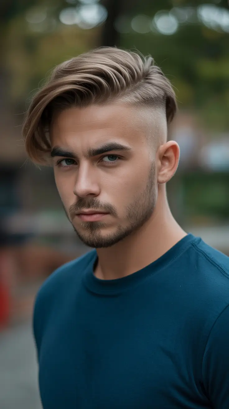 winter haircuts for men 2025-2026 Textured Side Sweep with Sharp Fade