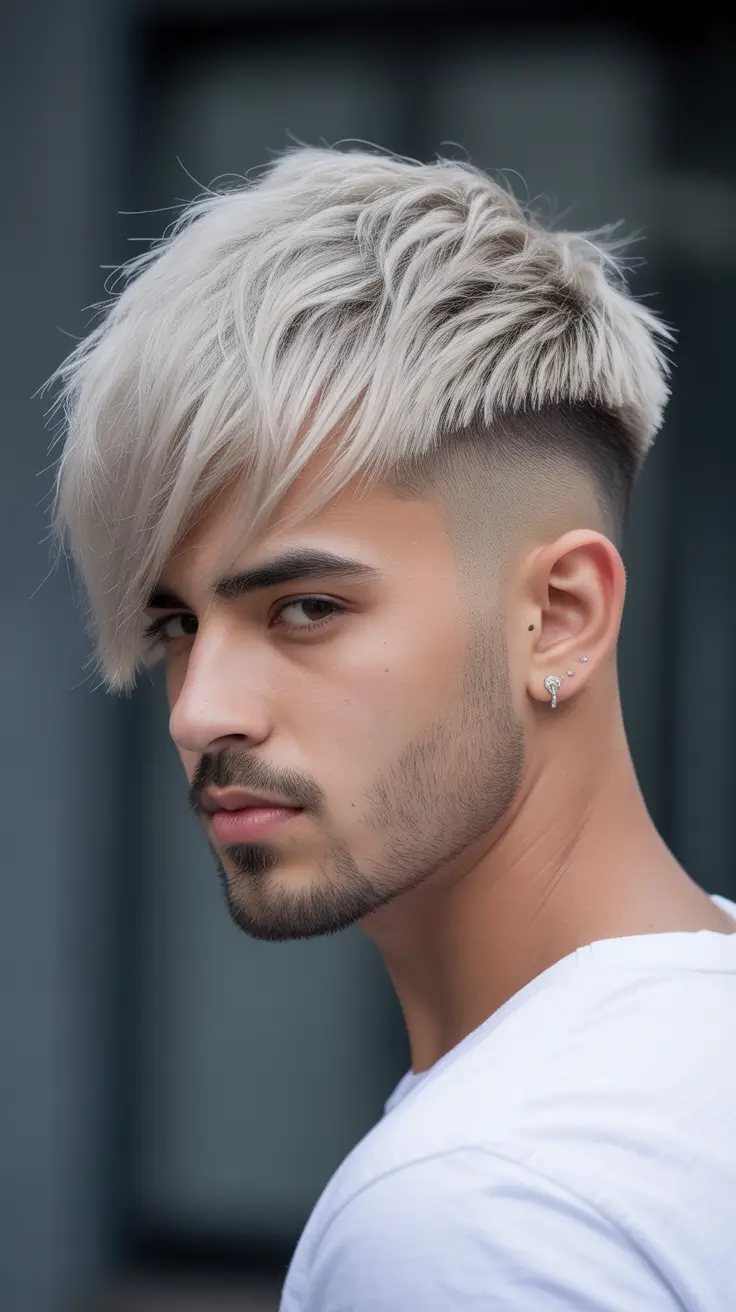 winter haircuts for men 2025-2026 Platinum Undercut with Edge