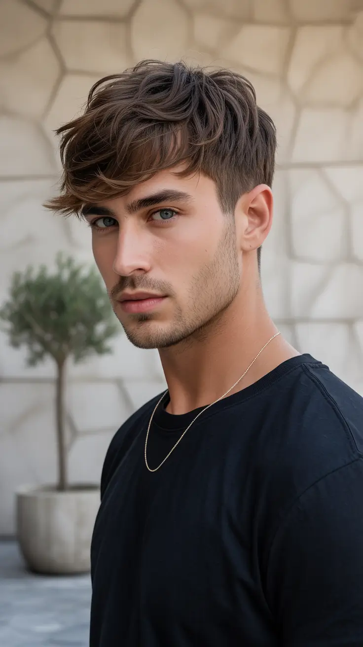 winter haircuts for men 2025-2026 Layered Fringe with Effortless Texture