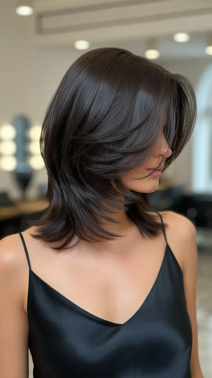 winter haircuts 2025-2026 Layered Midnight Shag
